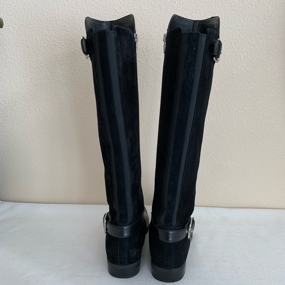 NWOT MARC FISHER Black Leather/Suede Dual Buckle Knee High Boots Woman’s 8W - Picture 13 of 16
